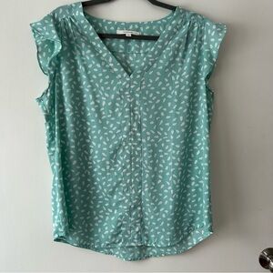 Fun 2 Fun Mint and White Leaf Print Blouse